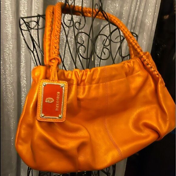 Paola masi Italian leather orange shimmer braided hobo tote/shoulder bag purse - Picture 1 of 11